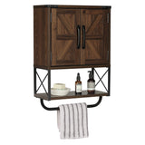 RUSTOWN Farmhouse Rustic Medicine Cabinet with Two Barn Door,Wood Wall Mounted 3-Tier Storage Cabinet with Adjustable Shelf and Towel Bar for RUSTOWN