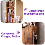 LIKIMIO Small Makeup Vanity Desk with Mirror and Lights, Vanity Table Set with Storage Drawer & Chair & 3 Shelves, Bedroom, Vintage Brown LIKIMIO