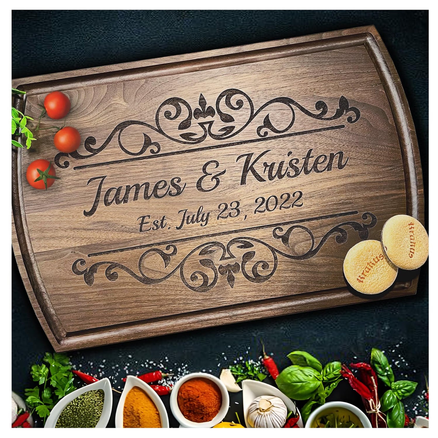 Personalized Wood Cutting Board Handmade in USA – Best Serves as Cheese board, Serving tray, Chopping board, Charcuterie board – Unique Wooden Gift Viva Leather