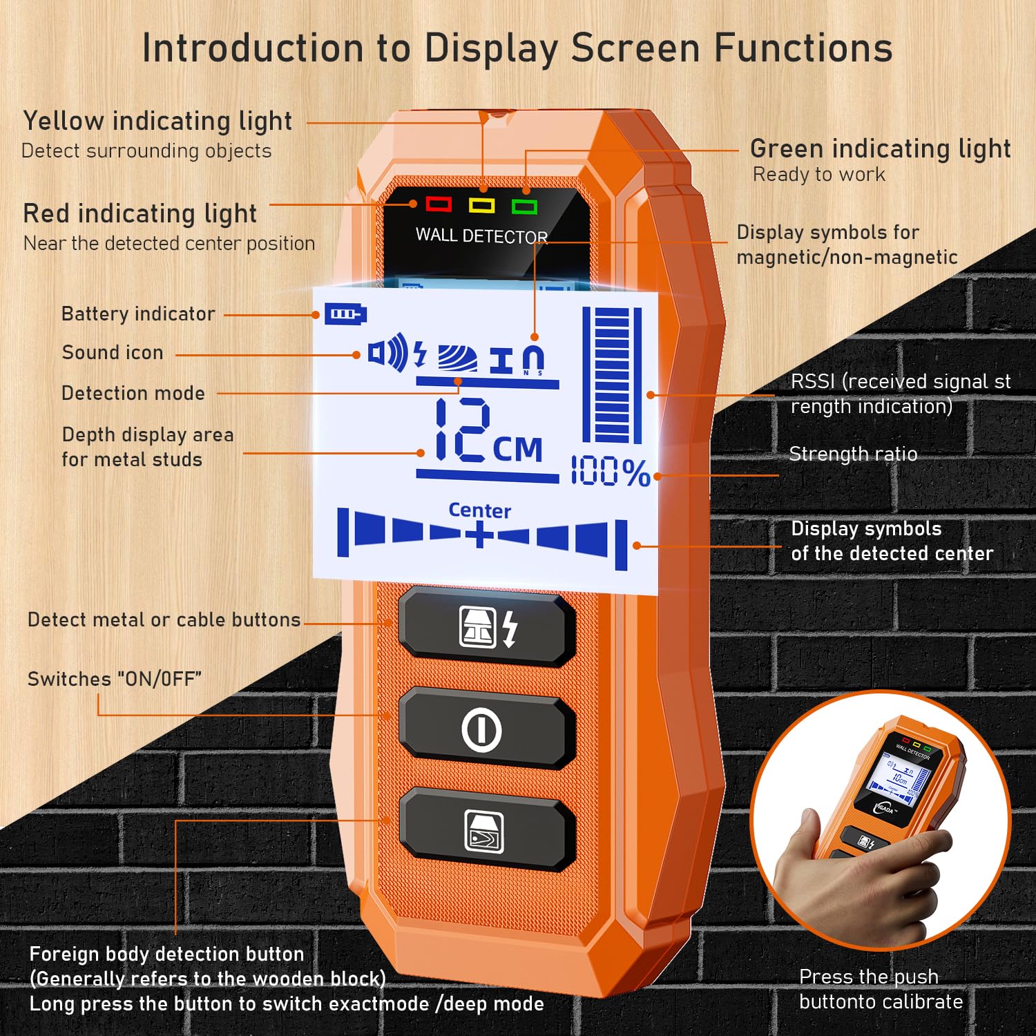 Stud Finder up to 4.7inch Contain Protecting Pouch,Wall Scanner 6 in 1 Beam Finders with Intelligent Microprocessor Chip, Audio Alarm and HD LCD PIGADA