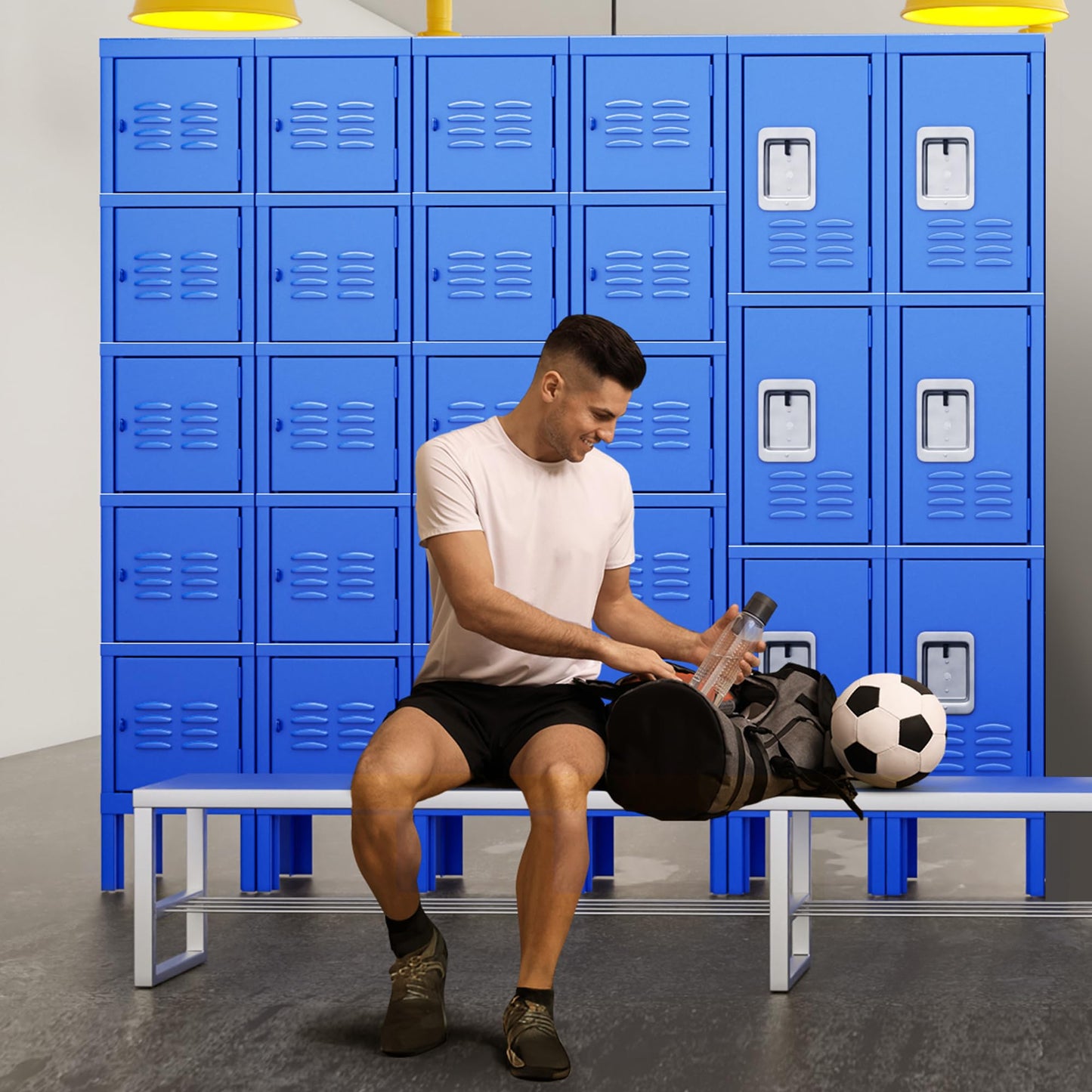 INTERGREAT Storage Locker for Employee,Office,Metal Gym Locker with 3 Door,Steel Blue Locker Cabinet Organization for School, Free Standing - WoodArtSupply