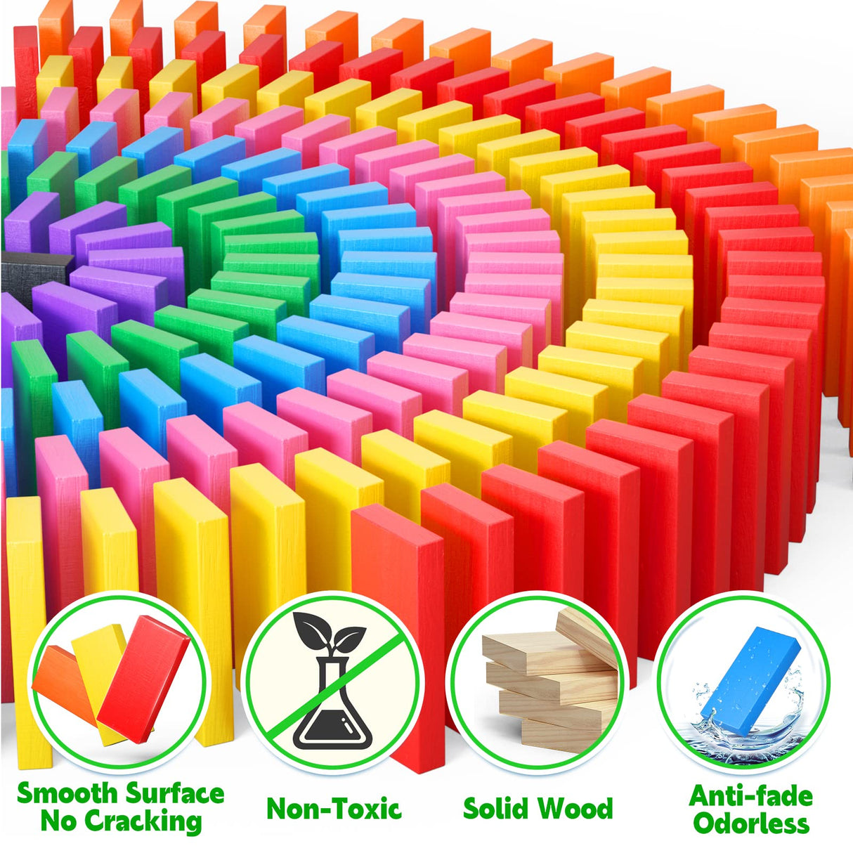 Large Dominoes for Kids, Wooden Dominos Set Include 200 PCS Colorful Domino Blocks, 11 Add-on Tricks and 1 Storage Bag, Bulk Building Dominoes, Tile PEBIRA