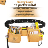 LAUTUS Suede Tool Belt/Pouch/Bag/Work Apron | Carpenter, Construction, Framers, Electrician |11 Pockets | Adjustable Double Pronged Belt | 2 Hammer LAUTUS