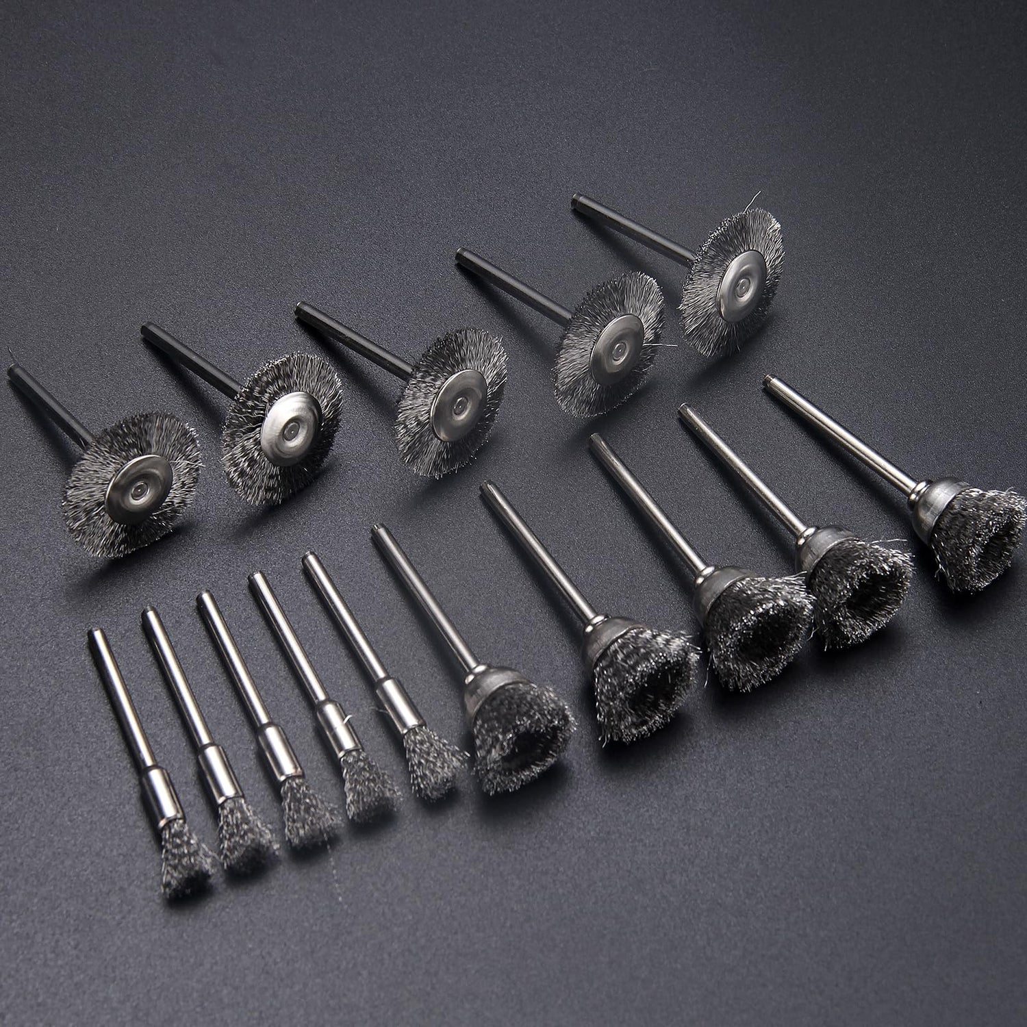 EASYIKI 15 Pieces Stainless Steel Wire Brushes, Wire Brush Wheel, Steel Wire Polishing Wheel Kits for Dremel Rotary Tools (1/8 Inch Shank) EASYIKI