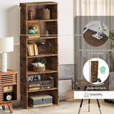 6-Tier Brown Wooden Bookshelf with Cabinet Doors - Multi-Functional Storage for Home Office and Living Spaces oneinmil