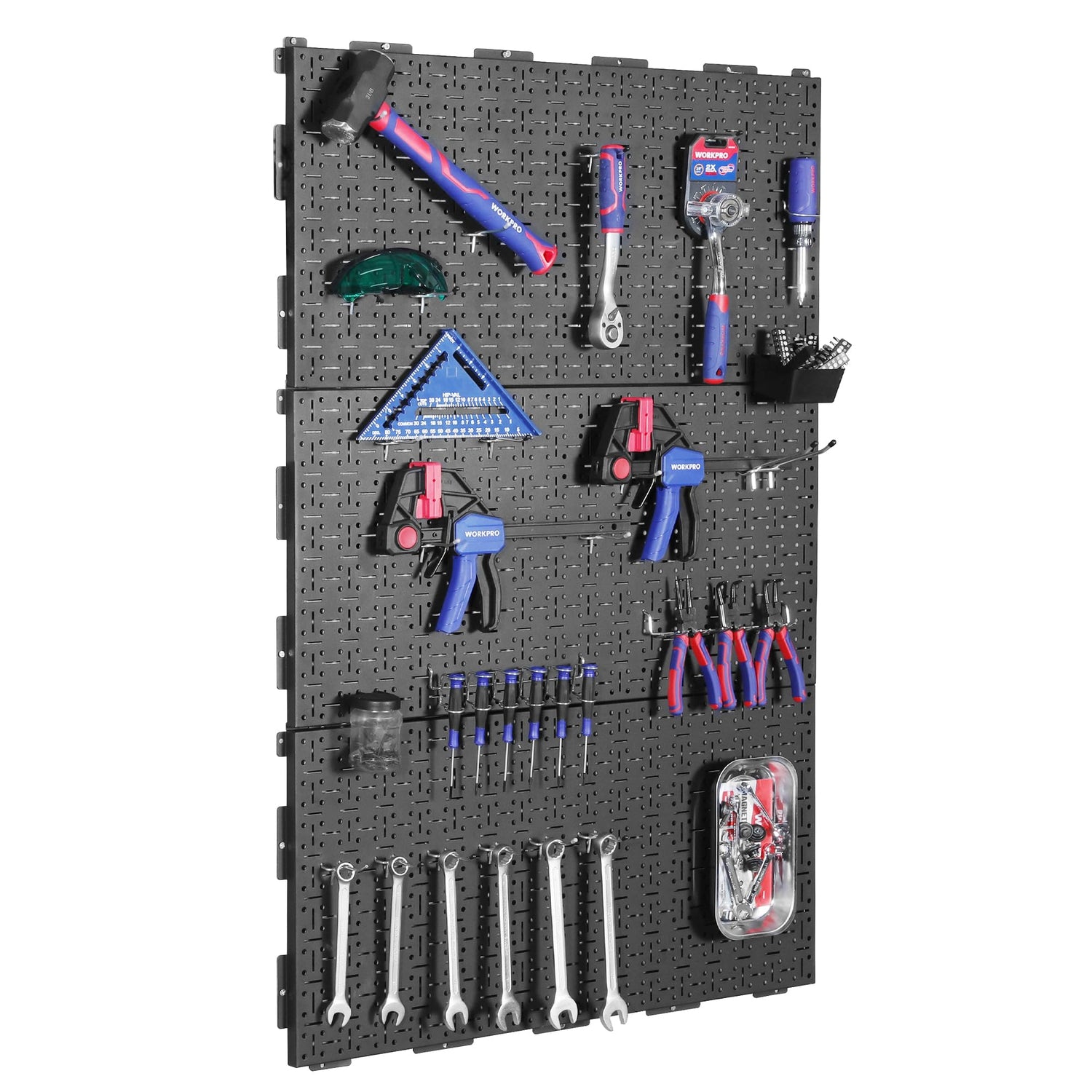 WORKPRO Metal Pegboard 16”x 32” Steel Panel with Round Holes & Vertical Slots 3-Pack, Black Heavy Duty Garage Peg Board Wall Pegboard for Wood WORKPRO