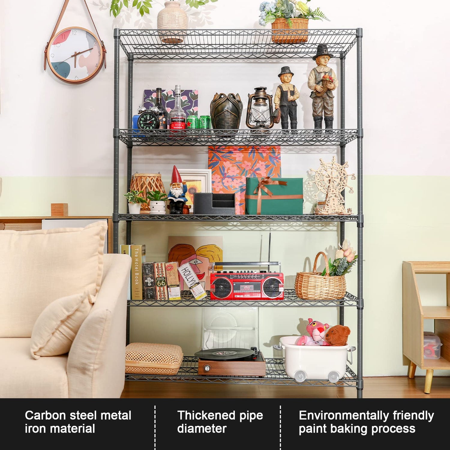 Land Guard 5 Tier Storage Racks and Shelving - 48" L x 20" W x 72" H Heavy Steel Material Pantry Shelves - Each Unit Loads 350 Pounds Wire Shelf, Land Guard