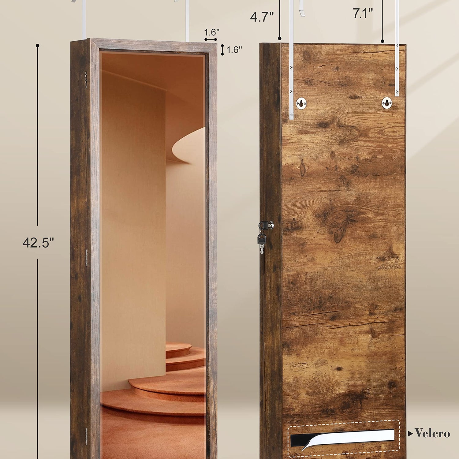 Nicetree 6 LEDs Mirror Jewelry Cabinet with 3 Improvements, 4.2" D Door/Wall Mounted Jewelry Armoire with Full Length Mirror, Larger Capacity, Nicetree