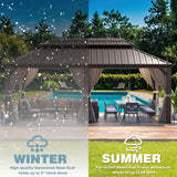 MELLCOM 12' x 20' Hardtop Gazebo,Galvanized Steel Metal Double Roof Gazebo with Curtain and Netting,Brown Permanent Pavilion Gazebo with Aluminum MELLCOM