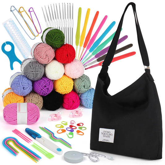 Katech Crochet Kit for Beginners, 70 Pcs Beginners Crochet Kit for Adults Kids Includes 16 Yarns for Crocheting Crochet Hooks Set Canvas Tote Bag - WoodArtSupply