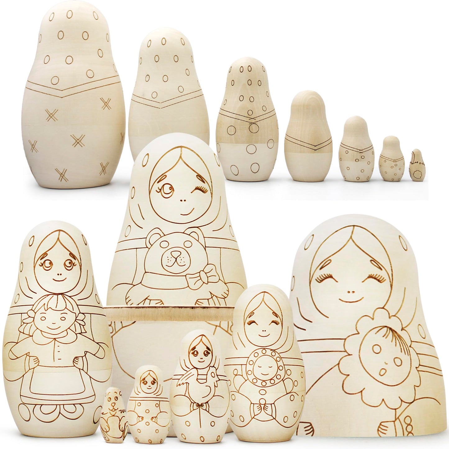 AEVVV Unfinished Wood Crafts to Paint Your Own Matryoshka Doll, 7 pcs - Unpainted Russian Nesting Dolls DIY Projects, Arts and Crafts - Russian Dolls