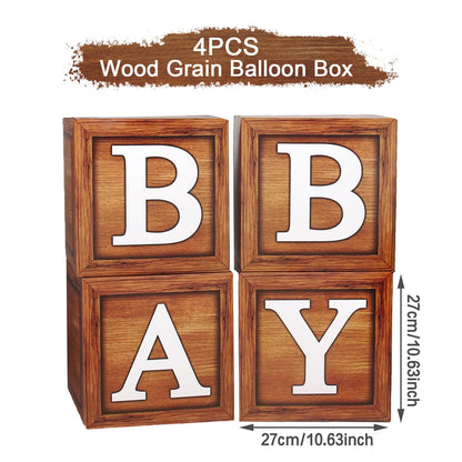 Baby Shower Boxes for Birthday Party Decorations - 4 Wood Grain Brown Blocks with BABY Letter, Printed Letters,First Birthday Centerpiece Decor, - WoodArtSupply