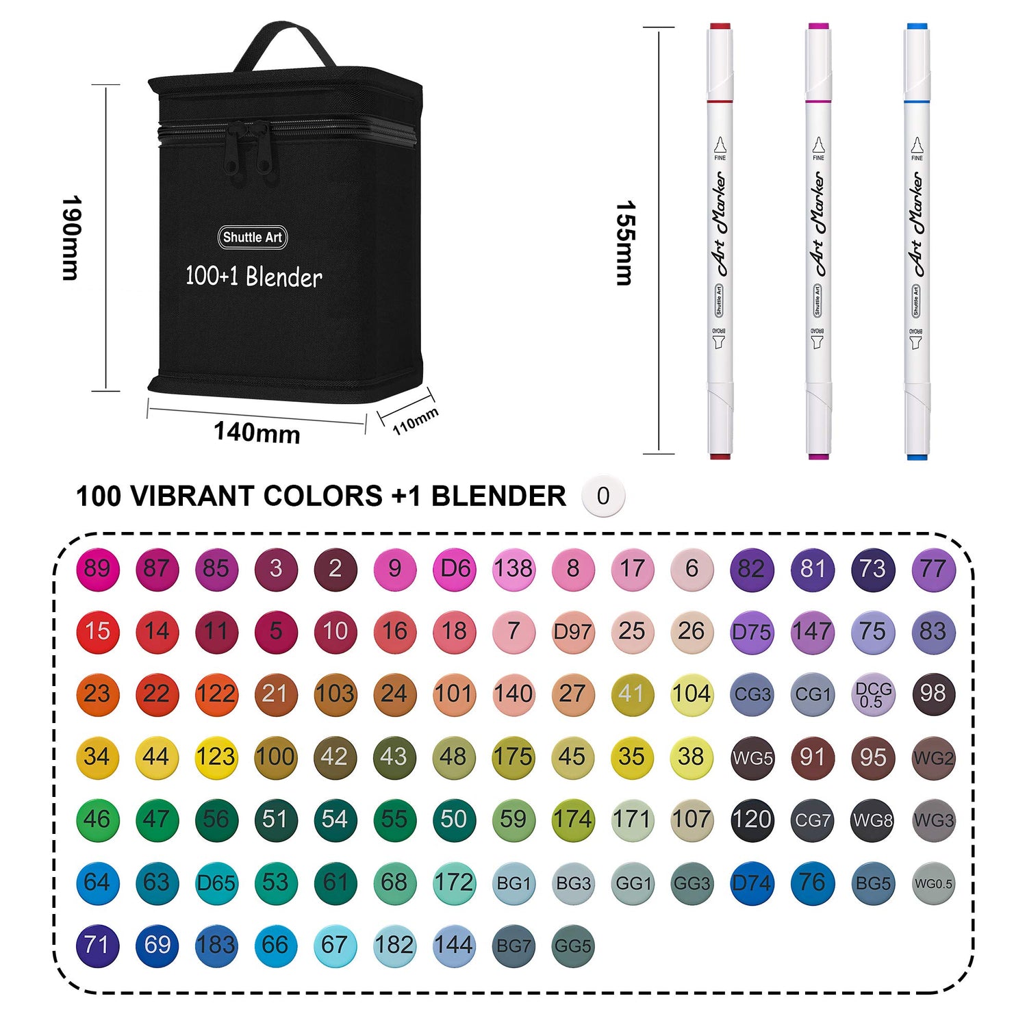 Shuttle Art Alcohol Marker Pad Bundle, Set of 101 Colors Dual Tip Alcohol Markers + 80 Sheets Marker Pad Shuttle Art