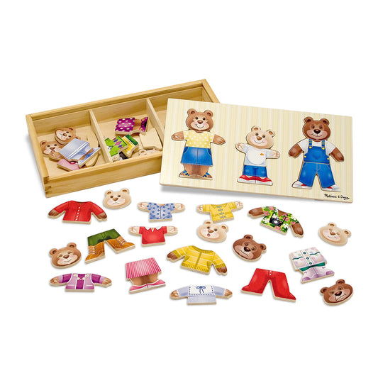 Melissa & Doug Mix 'n Match Wooden Bear Family Dress-Up Puzzle With Storage Case (45 pcs) - Wooden Teddy Bear Puzzle, Sorting And Matching Puzzles - WoodArtSupply