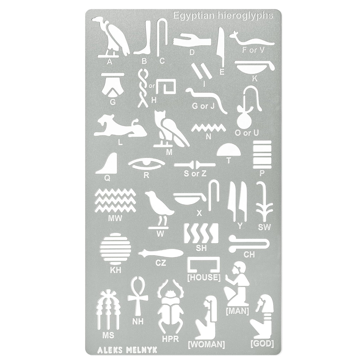 Aleks Melnyk No.456 Metal Stencil, Egyptian Hieroglyphs, Ancient Egyptian Glyphs Alphabet, Letter Tracers, Template for Wood Burning, Magic Runes, Aleks Melnyk