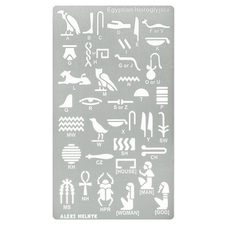 Aleks Melnyk No.456 Metal Stencil, Egyptian Hieroglyphs, Ancient Egyptian Glyphs Alphabet, Letter Tracers, Template for Wood Burning, Magic Runes, Aleks Melnyk