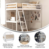 BizChair Twin Size Loft Bed Frame with Built-In Desk & Guard Rails - White BizChair