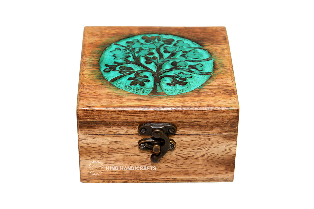 Antique Handmade Wooden Urn Tree of Life Engraving Handcarved Jewellery Box for Women-Men Jewel | Home Decor Accents | Decorative Boxes | Storage & Hind Handicrafts