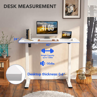FLEXISPOT Electric Stand Up Desk Workstation 40 x 24 Inches Whole-Piece Desktop Ergonomic Height Adjustable Standing Desk (White Frame + 40" White