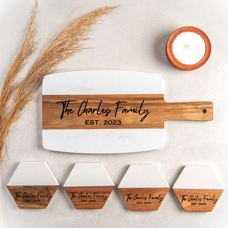 Personalized Cutting Board with Coaster set. Wedding Gift or Anniversary Gift. Custom Gift for Housewarming, Anniversary, Birthday, Christmas Gift craft corner house