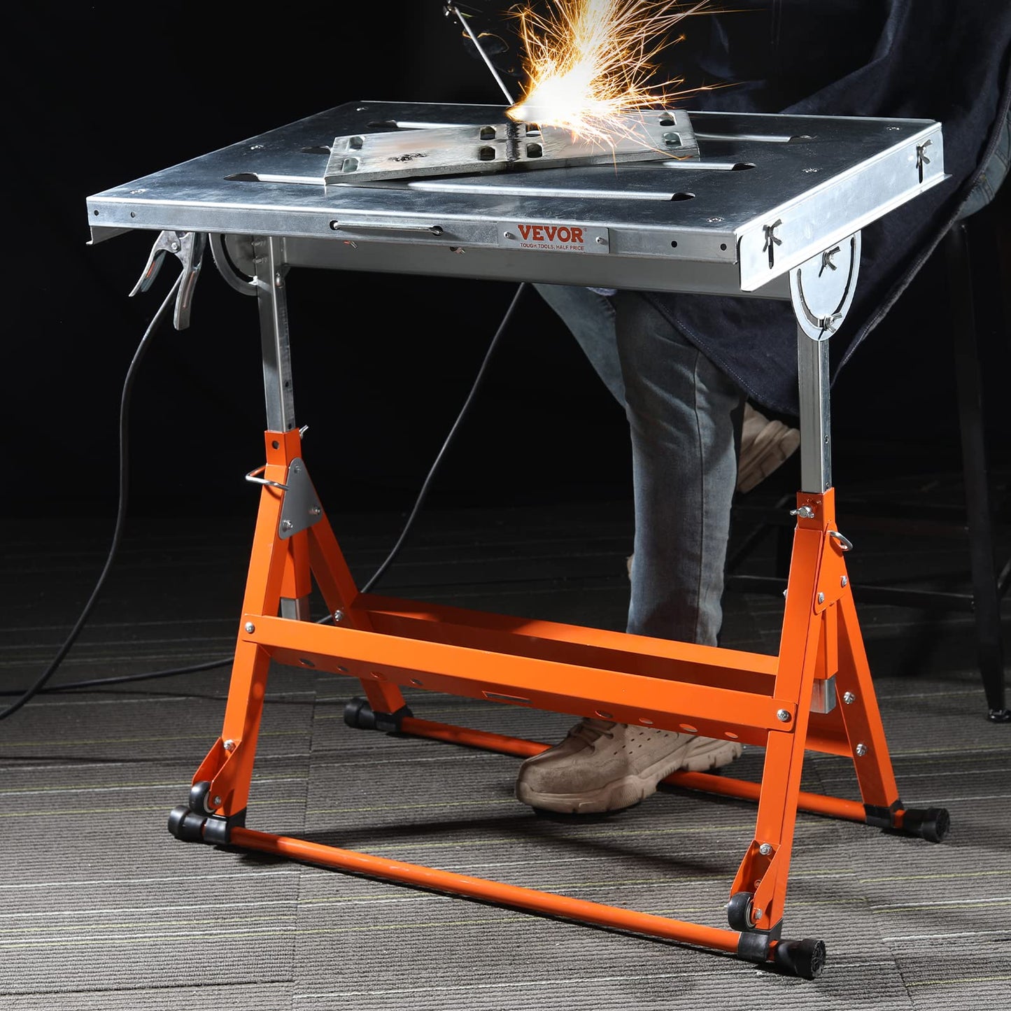 VEVOR Welding Table 30"x20", 400lbs Load Capacity Steel Welding Workbench Table on Wheels, Folding Work Bench with Three 1.1" Slot, 3 Tilt Angles,