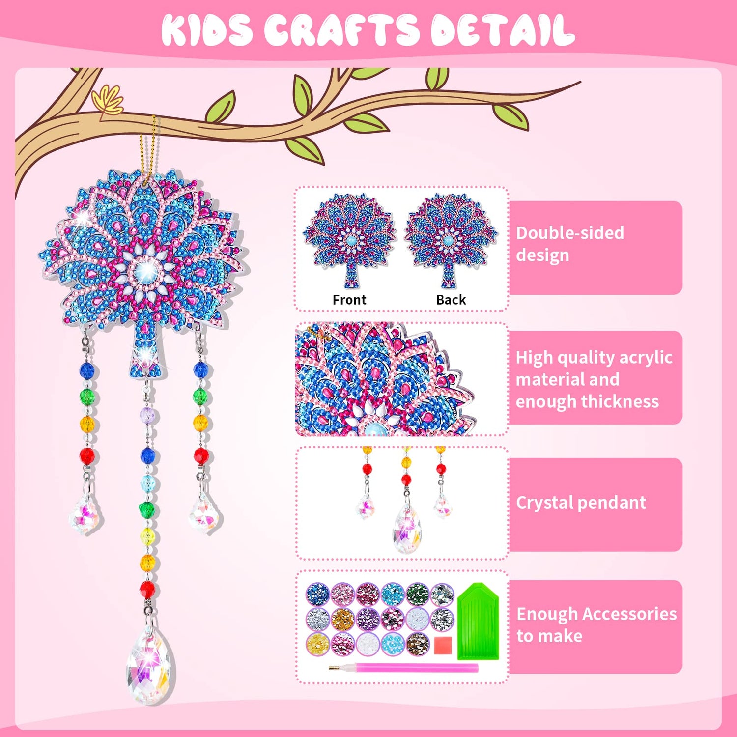 Gift for 6-7-8-9-10 Yeal Old Girls Boys: Arts and Crafts for Kids Age 6-8-10-12 Diamond Art Wind Chimes Kit for Girl Toys Age 5-11 Present Sun Anofty