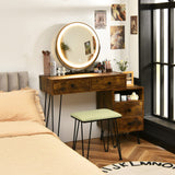 CHARMAID Vanity Set with 3 Colors Lighted Mirror, Left or Right Side Cabinet, 2 Large Drawers, Lipstick Storage Box, Bedroom Makeup Vanity Dressing CHARMAID