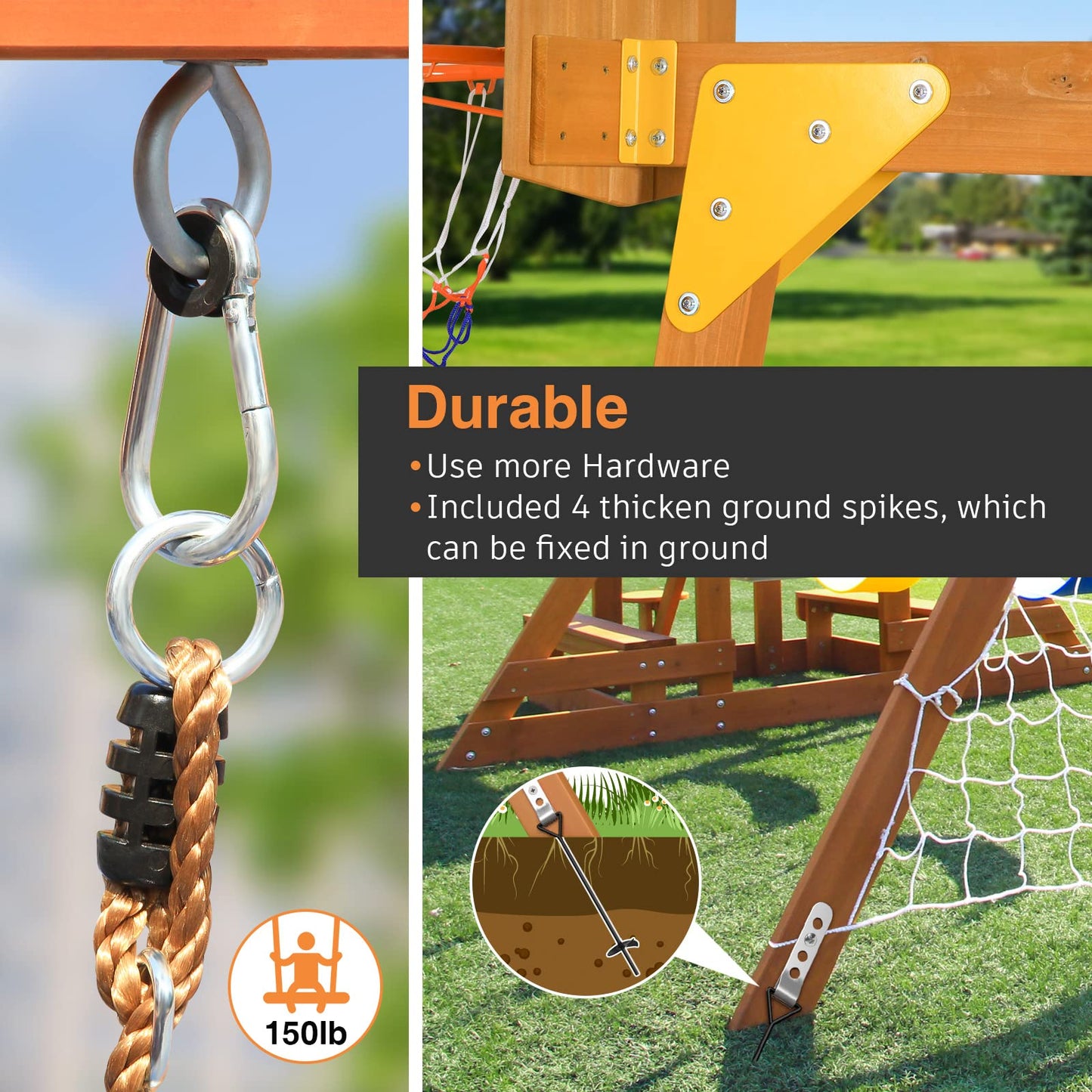 SuniBoxi Wooden Swing Set/Playset Made for Small Yards and Kids Toddlers Age 3-6, 6-in-1 Playground Set with Picnic Table Drawing Board Sandboxes