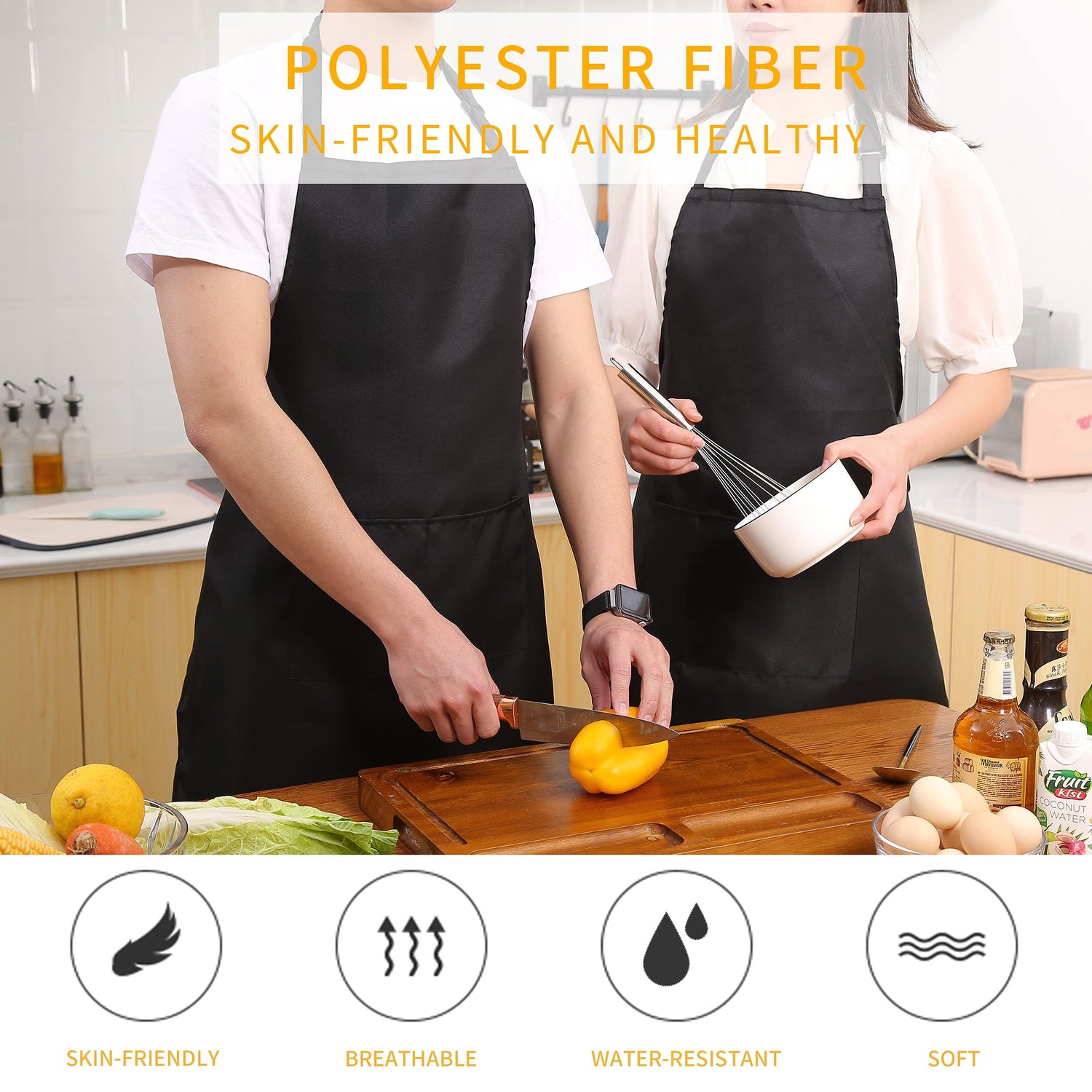 Tosewever 2 Pack Adjustable Bib Apron, Waterdrop Resistant Aprons with 2 Pockets Cooking Kitchen Restaurant Aprons for Women Men Chef, BBQ Drawing Tosewever