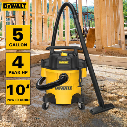 DEWALT DXV05P 5Gallon Poly Wet/Dry, 4 Peak HP Shop Vacuums, 5 Gallon, Yellow+Black - WoodArtSupply