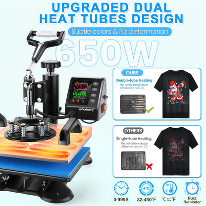 Whubefy Shirt Press Machine 12x10, Swing Away Heat Press Machine for T Shirts Printing Machine, High-Security HTV Vinyl Heat Press for Sublimation t - WoodArtSupply