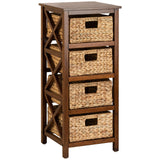 eHemco 4 Tier X-Side End Storage Cabinet with 4 Wicker Baskets, Walnut eHemco