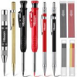 Hiboom 10 Pack Carpenter Pencil Set, 4 Colorful Solid Carpenter Pencils with Sharpener and Refills, Automatic Center Punch, Carbide Scribe Tool Kit Hiboom