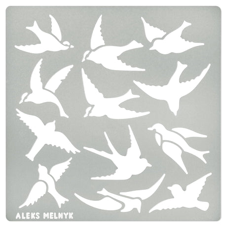 Aleks Melnyk No.468 Metal Stencil, Many Swallows Fly in The Sky, Birds, Animals, Small Stencil, 1 PC, Template for Wood Burning, Engraving, Crafting, Aleks Melnyk