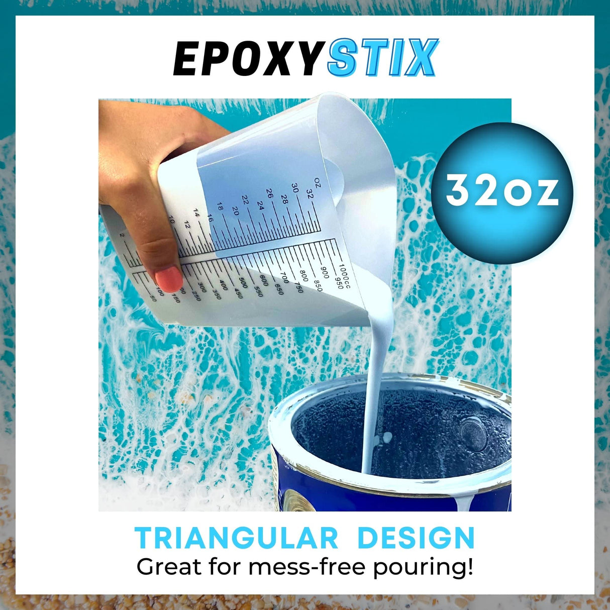 EpoxyStix [Pack of 10] 32oz Triangular Paint/Epoxy Mixing Cups - Pack of Ten - Ideal For Mixing and Precise Pouring - Made from Polypropylene - EpoxyStix