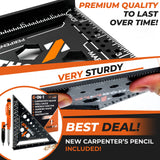 THORVALD 6-in-1 Carpenter Square - 180mm T Square Multi-Purpose Carpenter Tools with Wrench, Square, Protractor, Ruler, Graduated Marking Gauge, THORVALD