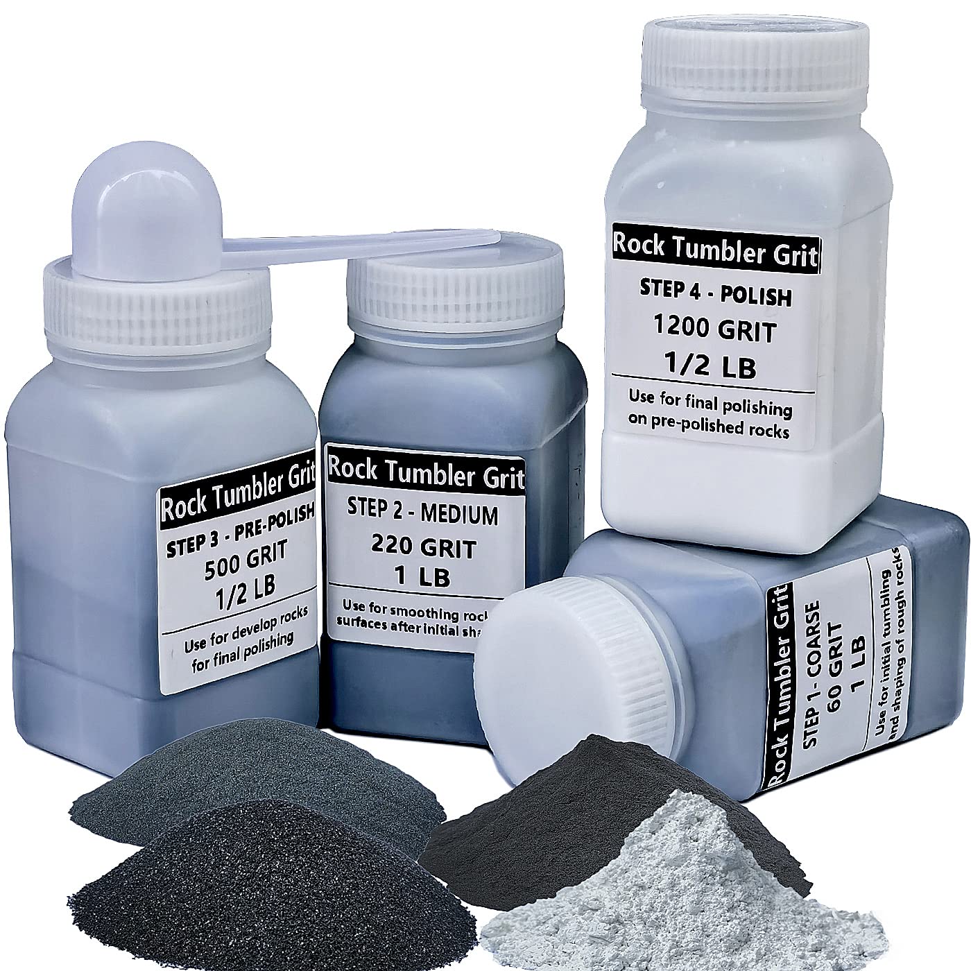 Rock Tumbler Grit 4 Steps Complete Kit,Total 3 Pounds, Can Polish Up to 20 LBS of Rocks, Rock Polishing Grit Media for Any Brand Rock Tumbler, Rock - WoodArtSupply