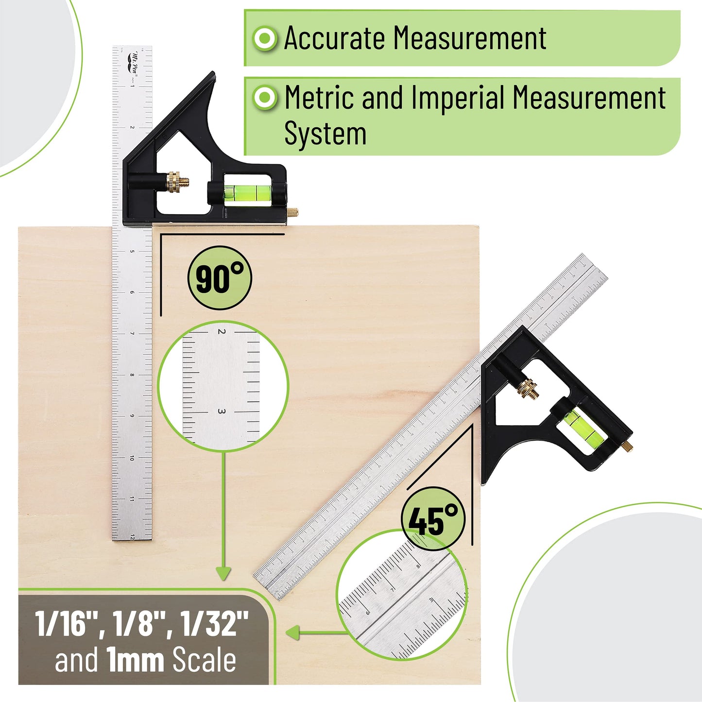 Mr. Pen- Rafter Square and Combination Square Tool Set, Black, 7" Square, 12" Aluminum Carpenter Square, Framing Square, Square Tool, Woodworking - WoodArtSupply