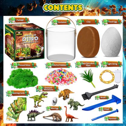 Light-Up Dinosaur Terrarium Kit for Kids and Dino Egg Dig Kit, Kids Birthday Gifts for Kids, Dinosaur Toys for Kids Ages 3-12, Kids Science Kits,