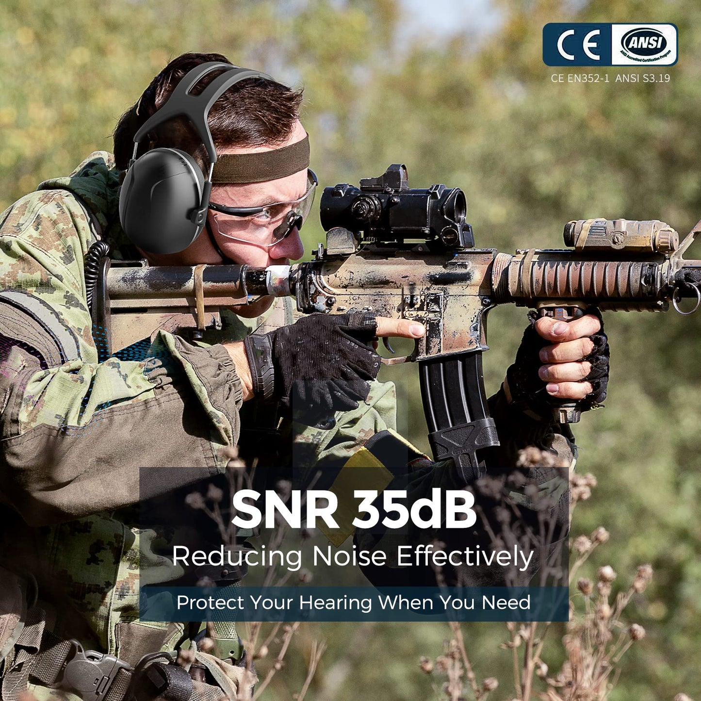 SNR35dB Hearing Protection Ear Muffs for Noise Reduction, Effective Ear Protection, Noise Cancelling Ear Muffs, Ear Protection for Shooting, Mowing,