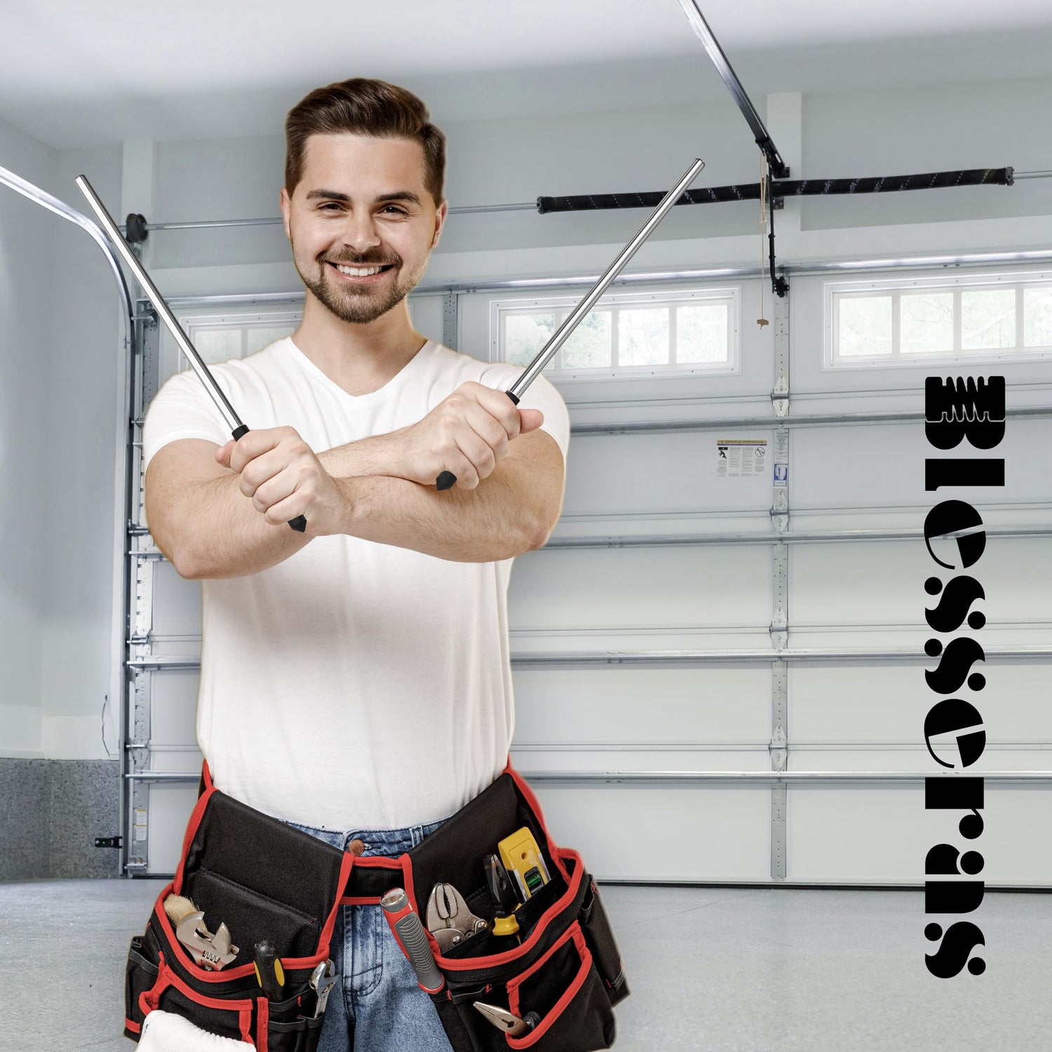 Blesseras Garage Door Torsion Spring Winding Bars with Non-Slip Handle, D1/2'' x L17.2'', 2-Pack Blesseras