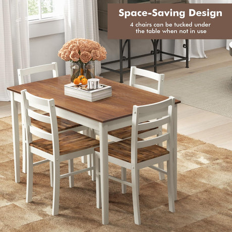 Giantex Dining Table Set for 4, Solid Wood Rectangular Table & 4 Chairs, 5 Pieces Farmhouse Dinette Set w/Rubber Wood Legs, Space-Saving Kitchen Giantex
