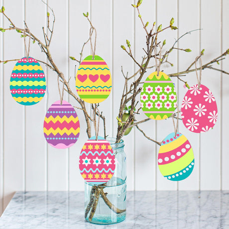 50 PCS Easter Egg Wooden Cutouts Unfinished Egg Wood Slices Easter DIY Hanging Ornaments Gift Tags with Hemp Rope for Painting Craft Project Easter peony man