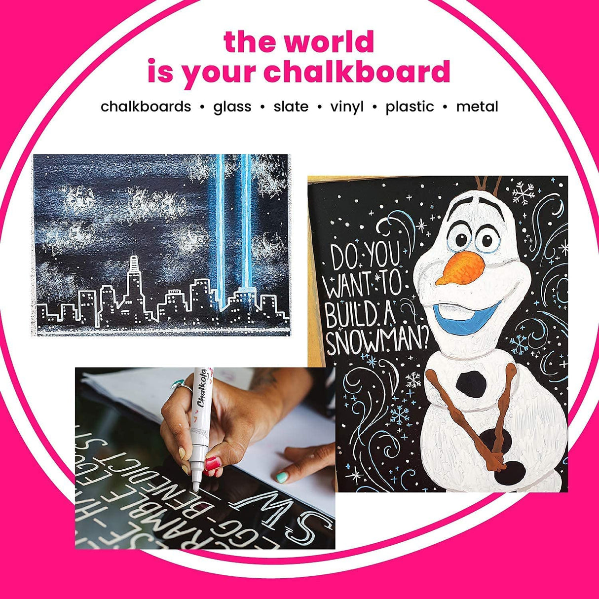 Chalkola Trendy Art Bundle - 6 White + 10 Bold Colors Liquid Markers Chalkola