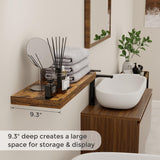 Floating Shelves for Wall, Large Floating Shelf 24" x 9", Rustic Brown Wooden Wall Shelves for Home Decor & Storage, Hanging Bathroom Shelves, Fun Memories