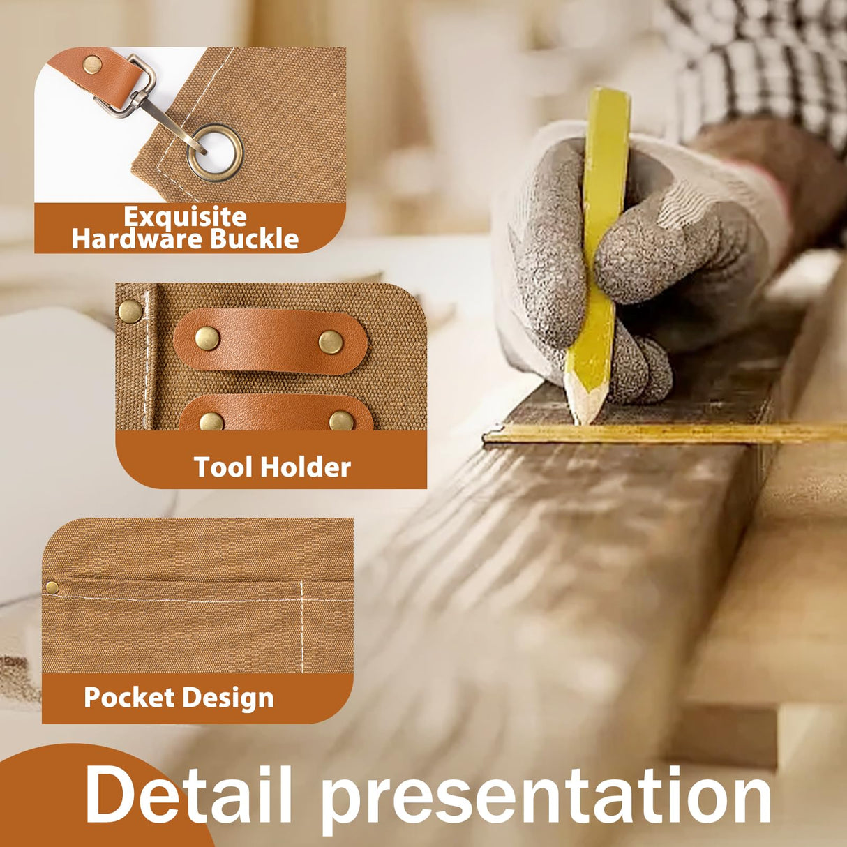 INMTIE woodworking apron. Heavy wax canvas work apron (Khaki) INMTIE