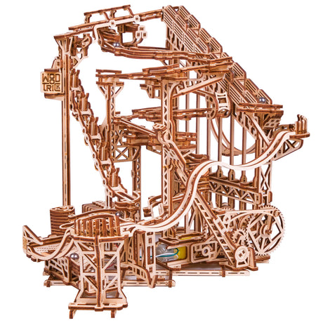 Wood Trick Wooden Marble Run Spiral Wooden 3D Puzzles for Adults and Kids to Build - 13x13 - Electric Driven - Roller Coaster Mechanical Wooden Model Wood Trick