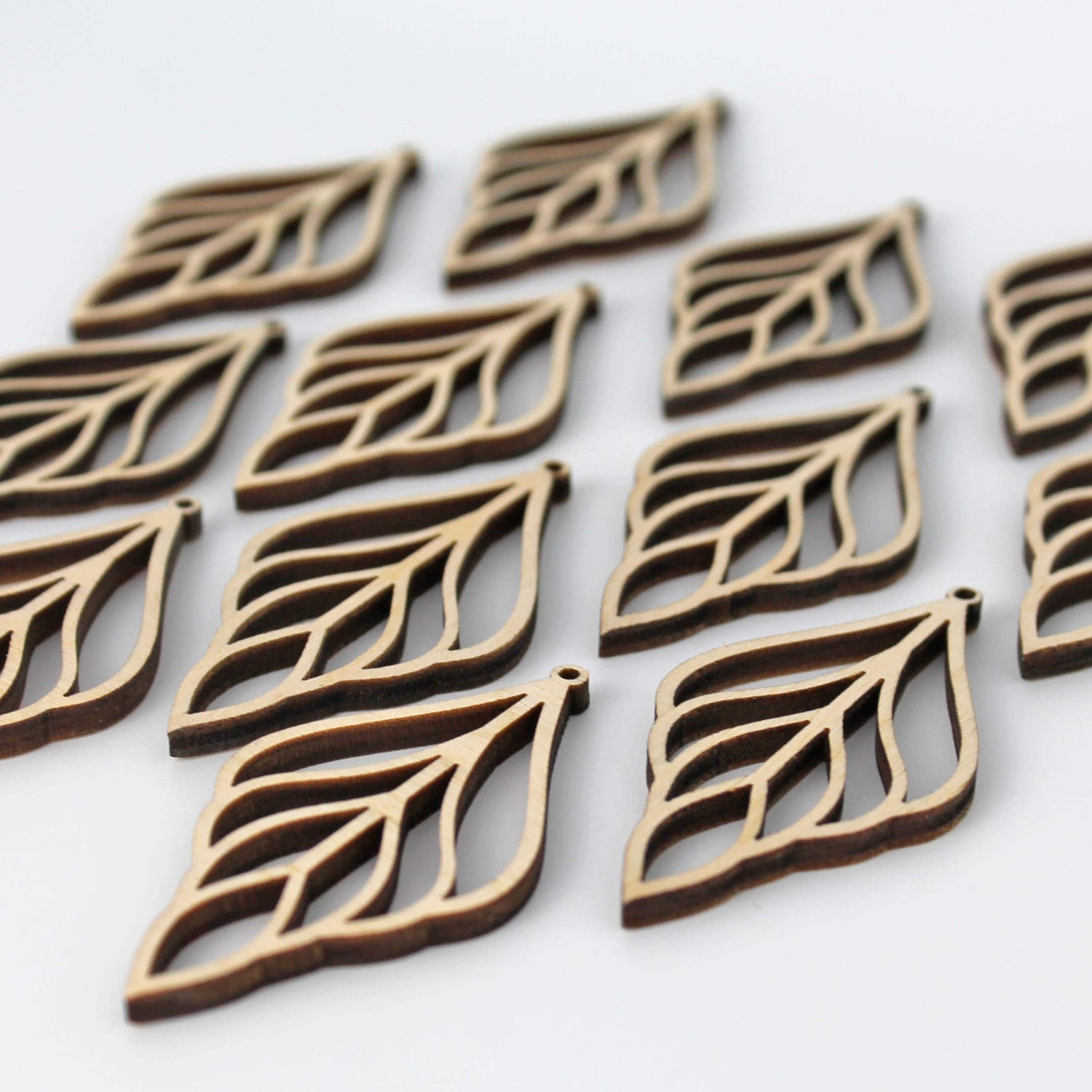 ALL SIZES BULK (12pc to 100pc) Unfinished Wood Wooden Laser Cutout Long Leaf Dangle Earring Jewelry Blanks Shape Crafts Made in Texas Texan Wood Crafts