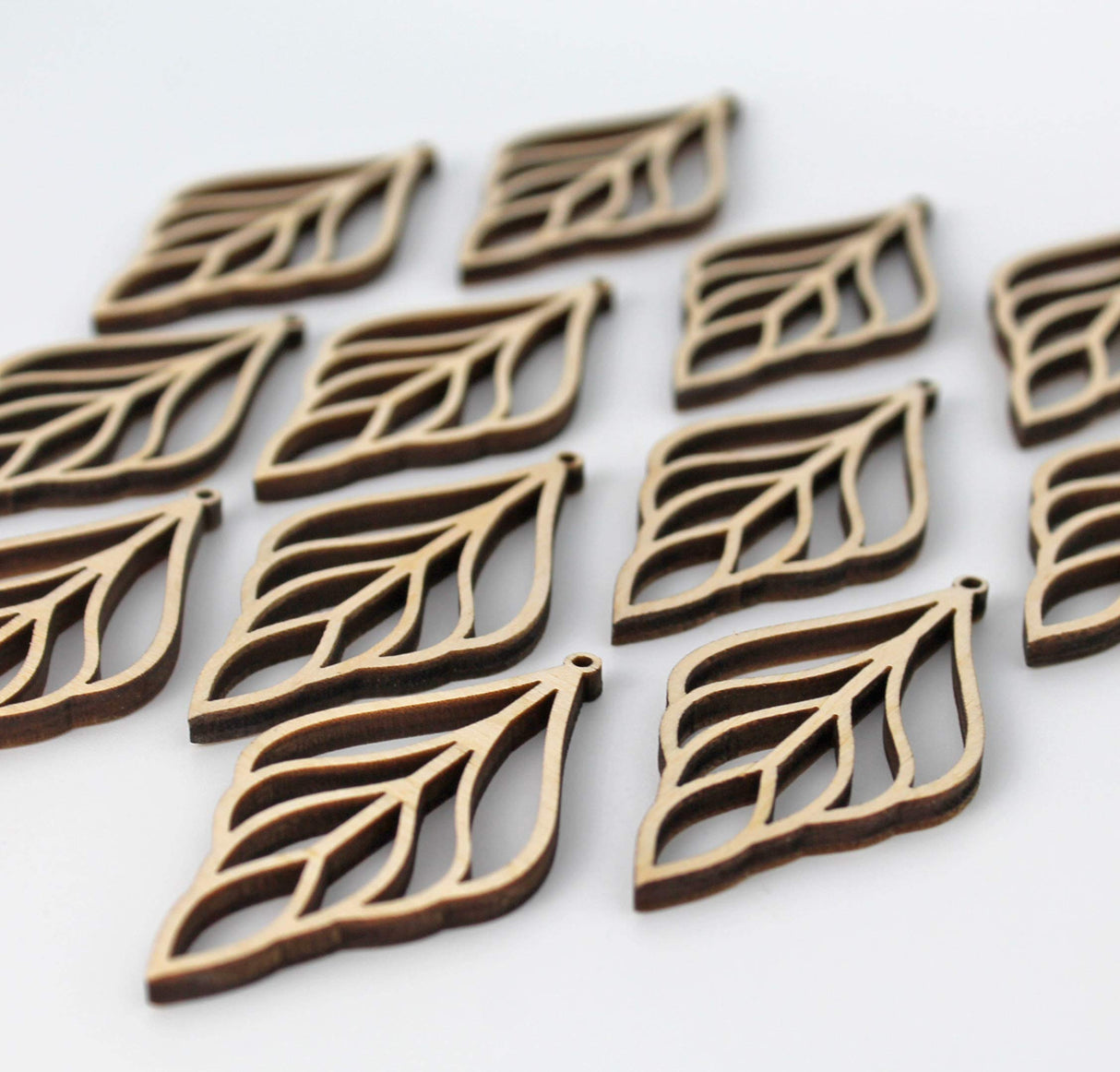 ALL SIZES BULK (12pc to 100pc) Unfinished Wood Wooden Laser Cutout Long Leaf Dangle Earring Jewelry Blanks Shape Crafts Made in Texas Texan Wood Crafts