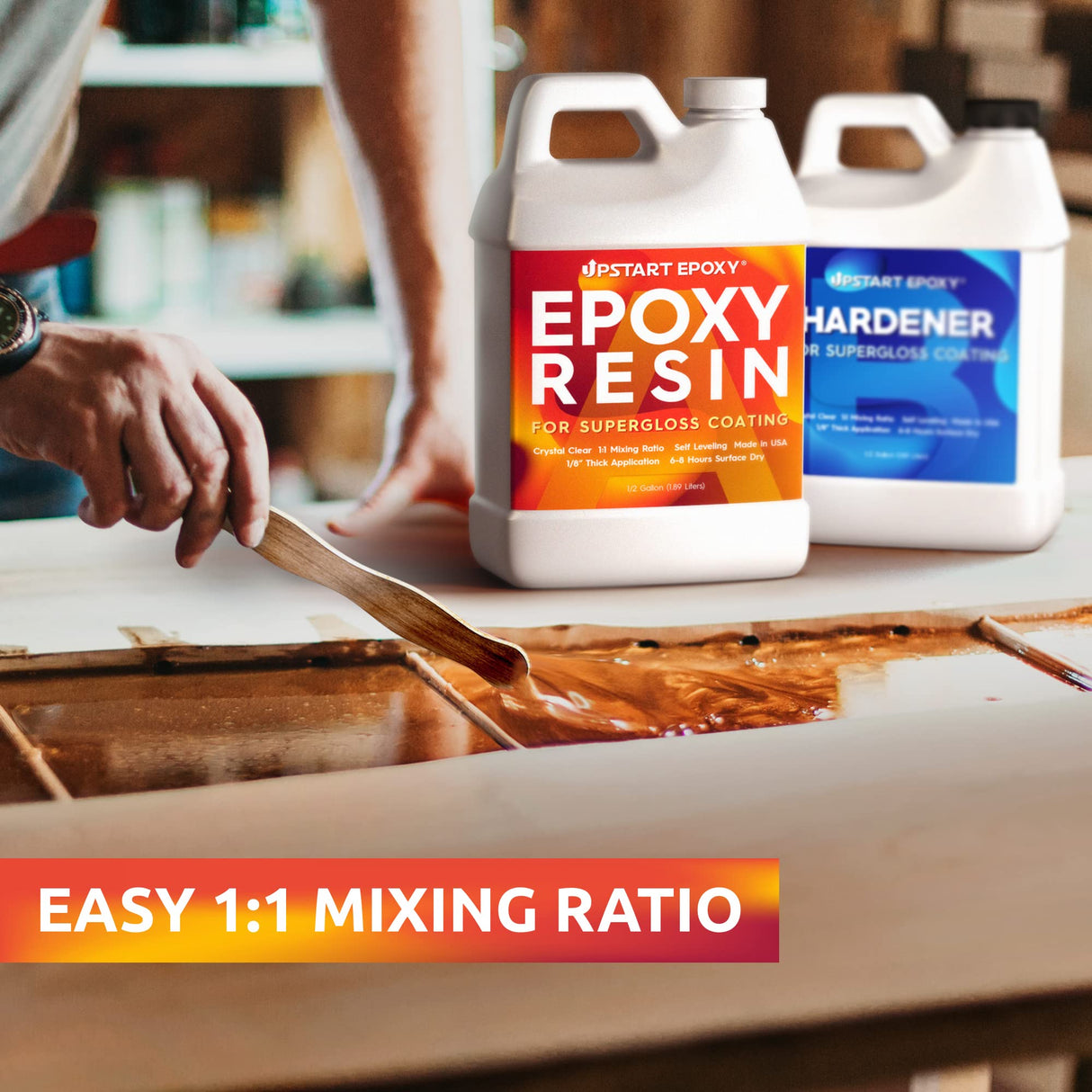 Upstart Epoxy Resin Kit DIY 2 Part Formulation - Made in USA - Perfect Casting Resin for Counter, Table Top, Wood Bar Top, Art, Craft, Jewelry & More Upstart Epoxy